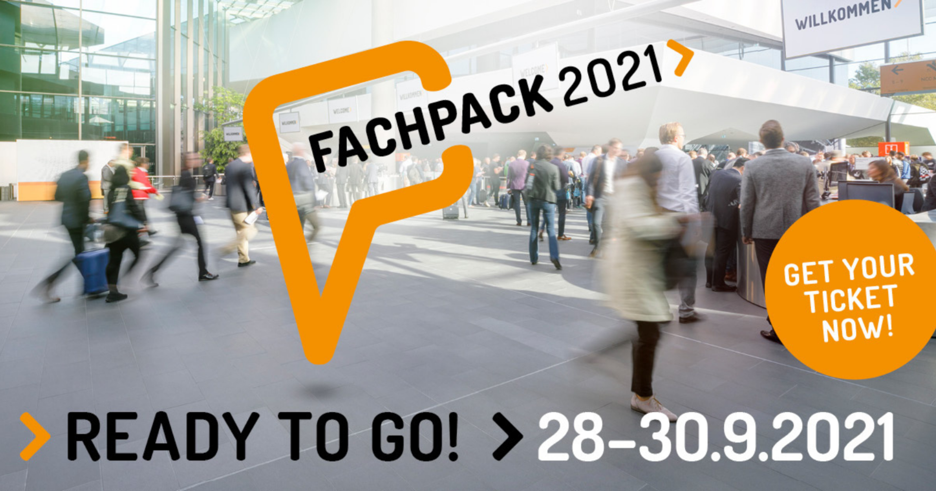 Banner of Fachpack 2021, European exhibition for packaging, processing, and technology to be held in Nuremberg Germany from 28th to 30th September 2021.